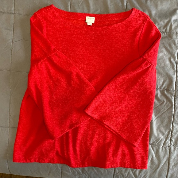 A New Day Women’s XL Red Bell 3/4 Sleeve Peplum Shirt Valentine’s Christmas - Picture 4 of 8